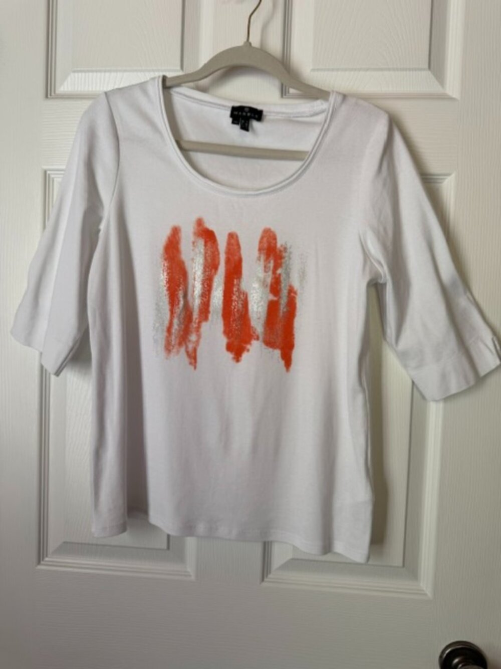 Marble White Brush Stroke Top - Size M